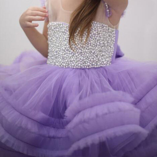 Tea-Length Ball Gown Tulle Dress for Girls – Sequin Tiered Party & Birthday Outfit