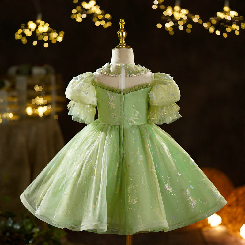 Pearl Butterfly Collar Green Ball Gown Dress for Girls, Ages 3–8