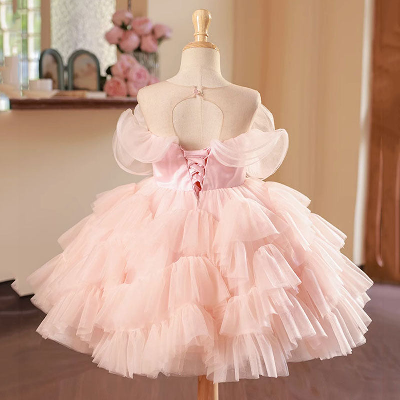 Pink Tulle Ball Gown for Girls - Sequined Knee-Length Princess Dress