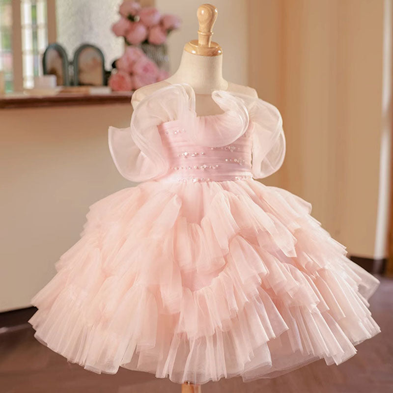 Pink Tulle Ball Gown for Girls - Sequined Knee-Length Princess Dress