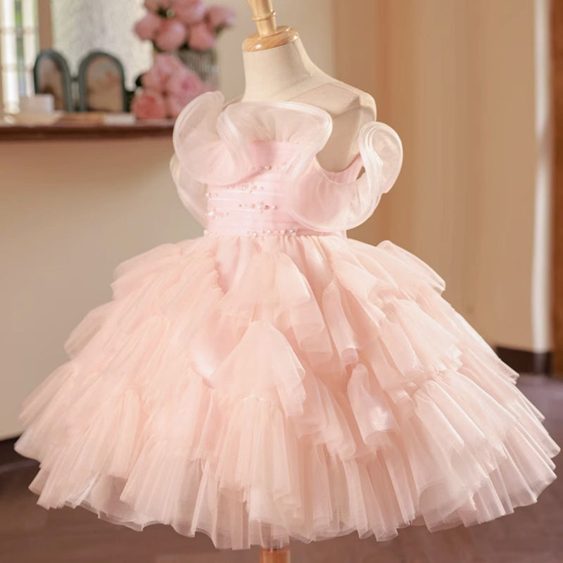 Pink Tulle Ball Gown for Girls - Sequined Knee-Length Princess Dress