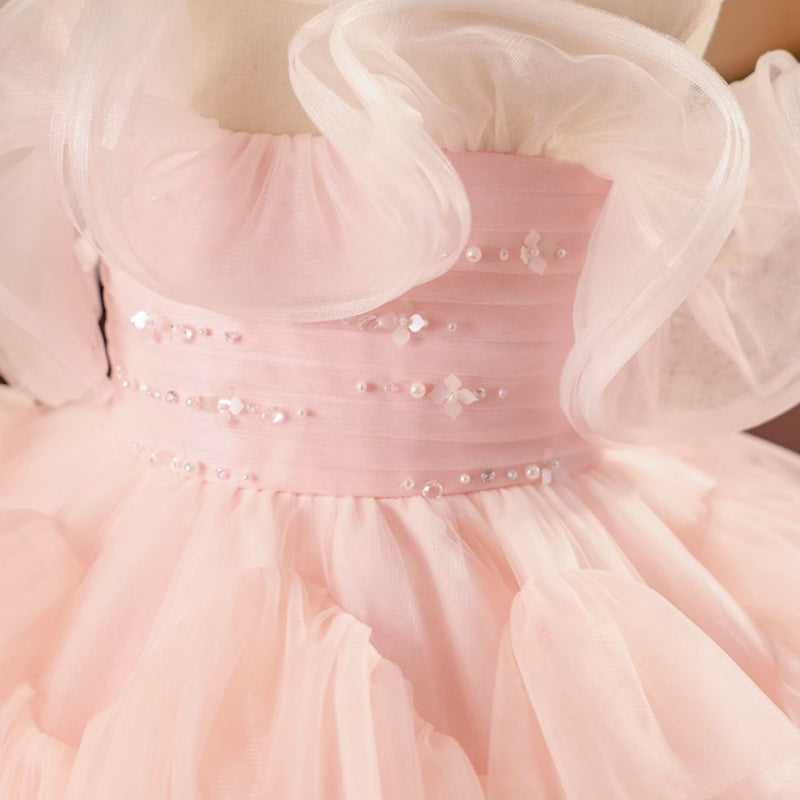 Pink Tulle Ball Gown for Girls - Sequined Knee-Length Princess Dress
