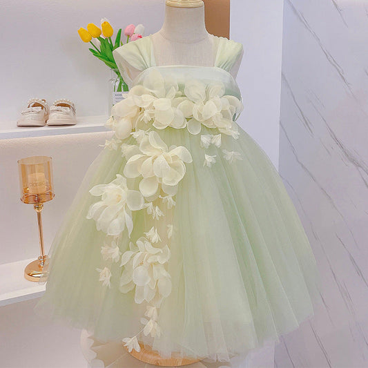 Tulle A-Line Flower Girl Dress Square Neck Sleeveless Flowers