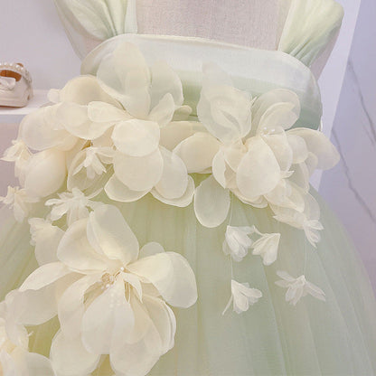 Tulle A-Line Flower Girl Dress Square Neck Sleeveless Flowers