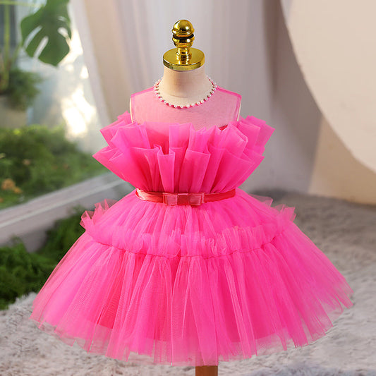 Tulle A-Line Flower Girl Dress with Pleated Skirt