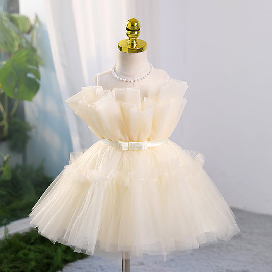 Tulle A-Line Flower Girl Dress with Pleated Skirt