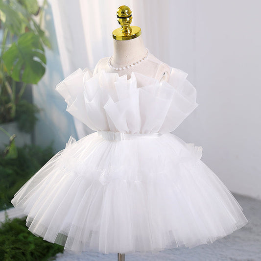 Tulle A-Line Flower Girl Dress with Pleated Skirt