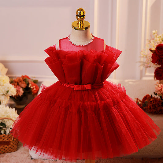 Tulle A-Line Flower Girl Dress with Pleated Skirt