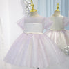 Tulle Tea Length Flower Girl Dress: Sequins & Puff Sleeves