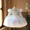 White & Colorful A-Line Flower Girl Dress with Lace & Ruffles