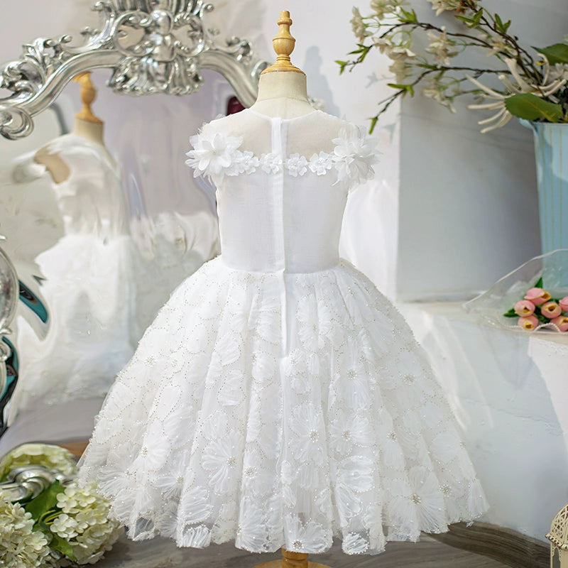 White A-Line Princess Flower Girl Dress – Lace & Tulle
