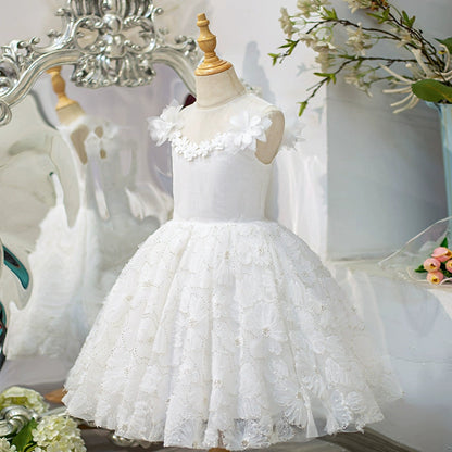White A-Line Princess Flower Girl Dress – Lace & Tulle