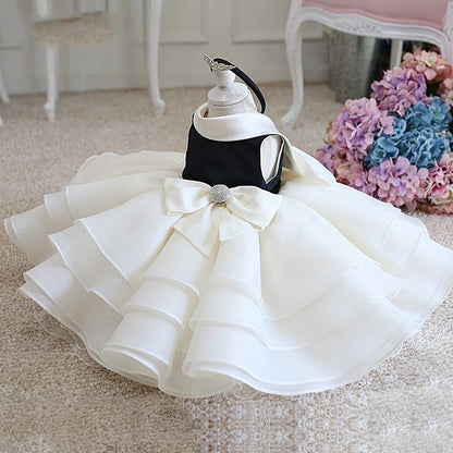 White Halter A-Line Flower Girl Dress - Ruffles & Bow
