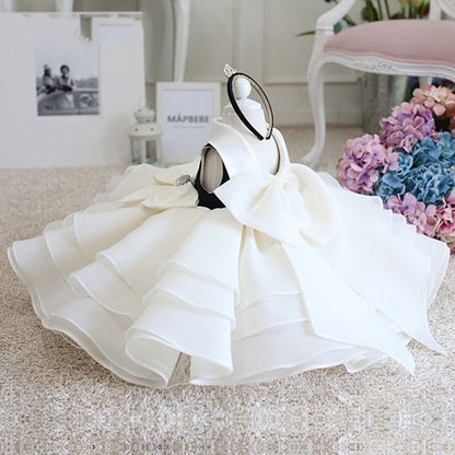 White Halter A-Line Flower Girl Dress - Ruffles & Bow