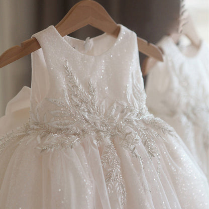 White Lace & Sequin A-Line Flower Girl Dress