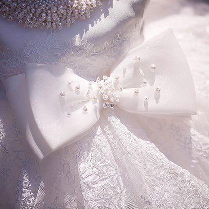 White Lace A-Line Flower Girl Dress – Tea Length