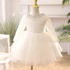 White Lace A-Line Flower Girl Dress Square Neck Long Sleeve Knee