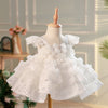 White Lace Ball Gown Knee Length Flower Girl Dress