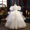 White Lace Organza Flower Girl Dress | Sequin Accents