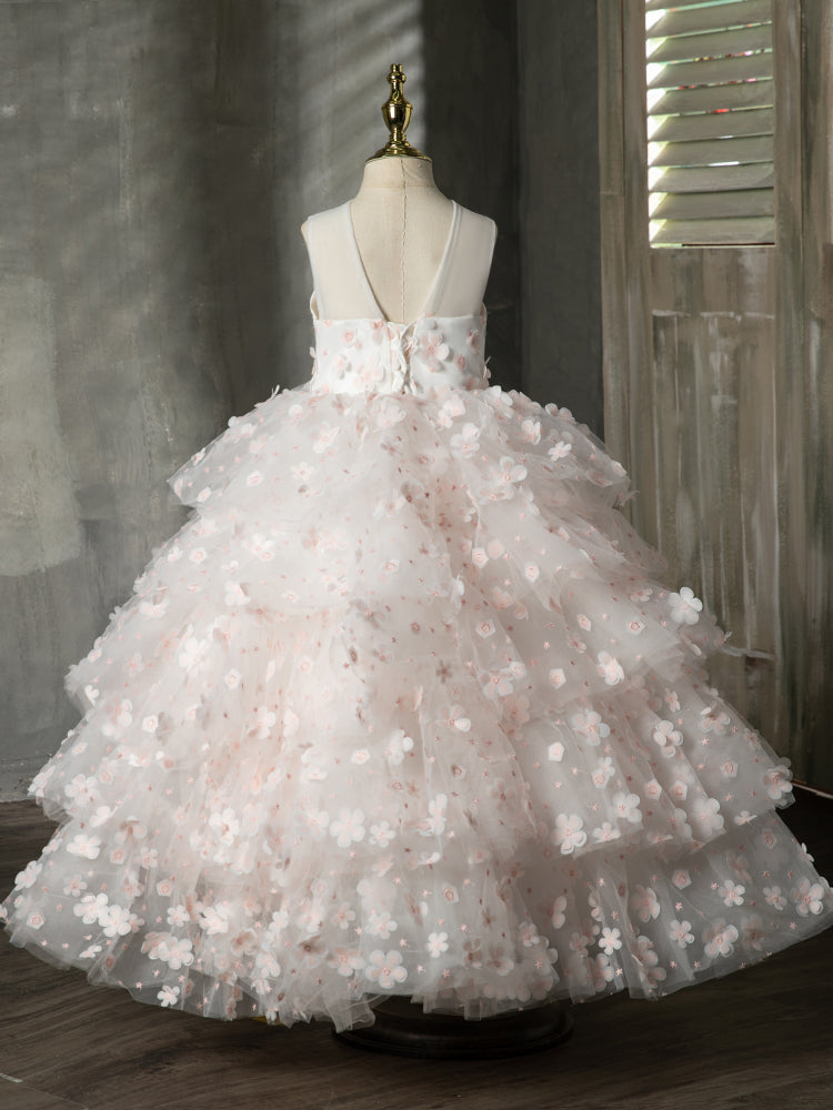 White Lace Princess Flower Girl Dress: Sleeveless Bow Back