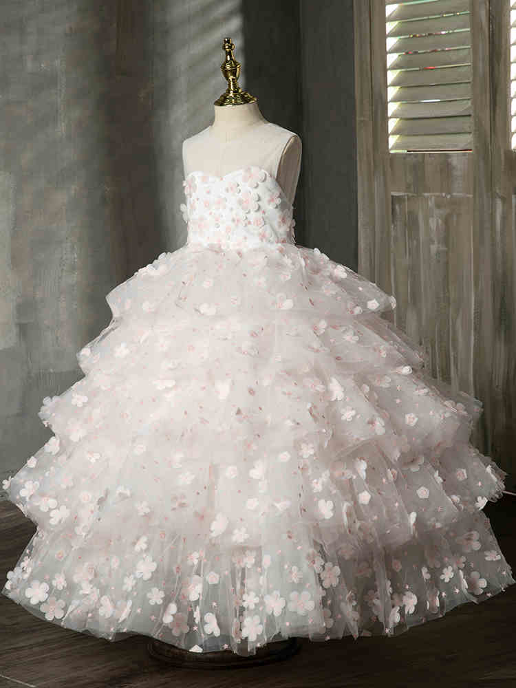 White Lace Princess Flower Girl Dress: Sleeveless Bow Back