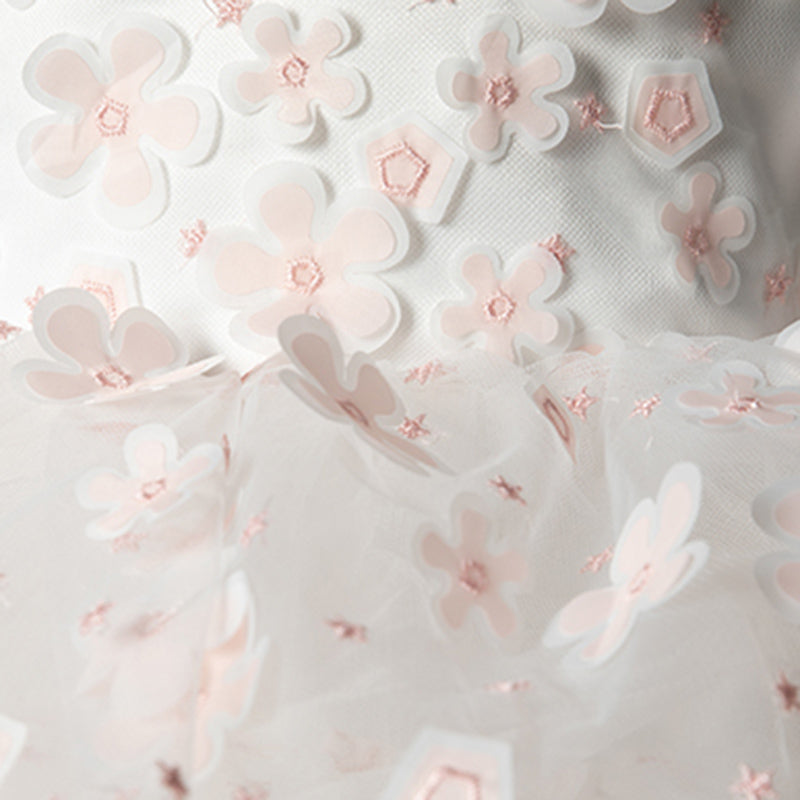 White Lace Princess Flower Girl Dress: Sleeveless Bow Back