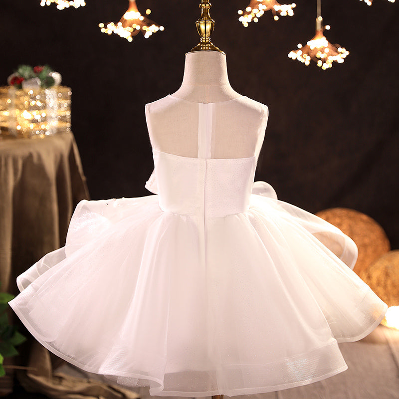 White Organza A-Line Flower Girl Dress Sequins Ruffles