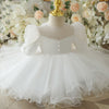 White Organza Flower Girl Dress | Beaded Cascading Ruffles