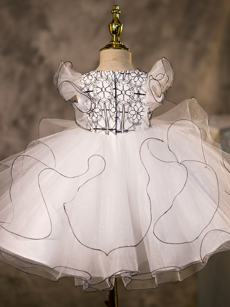 White Organza Princess Flower Girl Dress: Cascading Ruffles