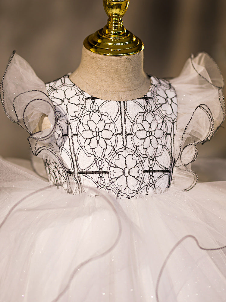 White Organza Princess Flower Girl Dress: Cascading Ruffles
