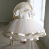 White Princess Flower Girl Dress with Tulle Ruffles & Bow
