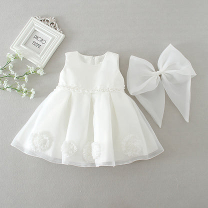 White Princess Knee-Length Organza Flower Girl Dress