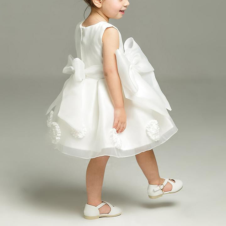 White Princess Knee-Length Organza Flower Girl Dress