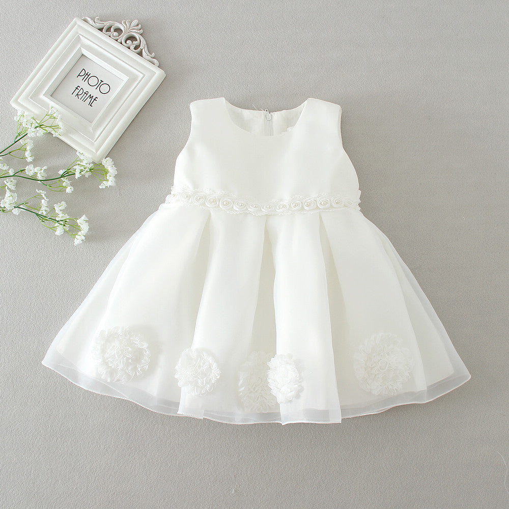 White Princess Knee-Length Organza Flower Girl Dress