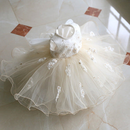 White Princess Organza Flower Girl Dress with Ruffles