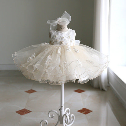 White Princess Organza Flower Girl Dress with Ruffles
