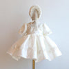 White Princess Tea-Length Flower Girl Dress with Ruffle Sleeves