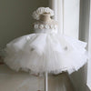 White Princess Tea-Length Flower Girl Dress with Tulle