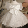 White Princess Tulle Flower Girl Dress with Puff Sleeves