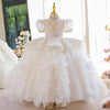 White Princess V-Neck Sequined Tulle Dress for Flower Girls