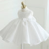 White Satin A-Line Flower Girl Dress with Bow and Sequins
