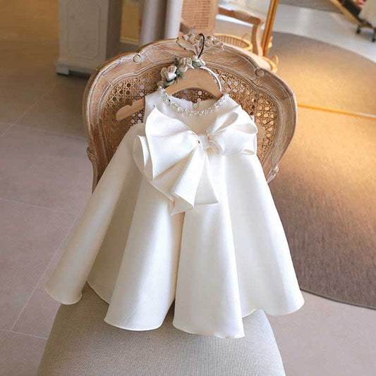 White Satin A-Line Flower Girl Dress with Beaded Ruffles