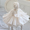 White Satin A-Line Flower Girl Dress with Sequin Bow