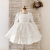 White Satin A-Line Flower Girl Dress with Sequins & Ruffles