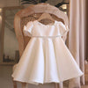 White Satin A-Line Flower Girl Dress: Square Neck Bows