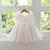 White Satin Princess Flower Girl Dress with Ruffle Detail