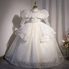 فستان الأميرة الأبيض المزين بالترتر للفتيات الصغيرات - أكمام طويلة منفوخة