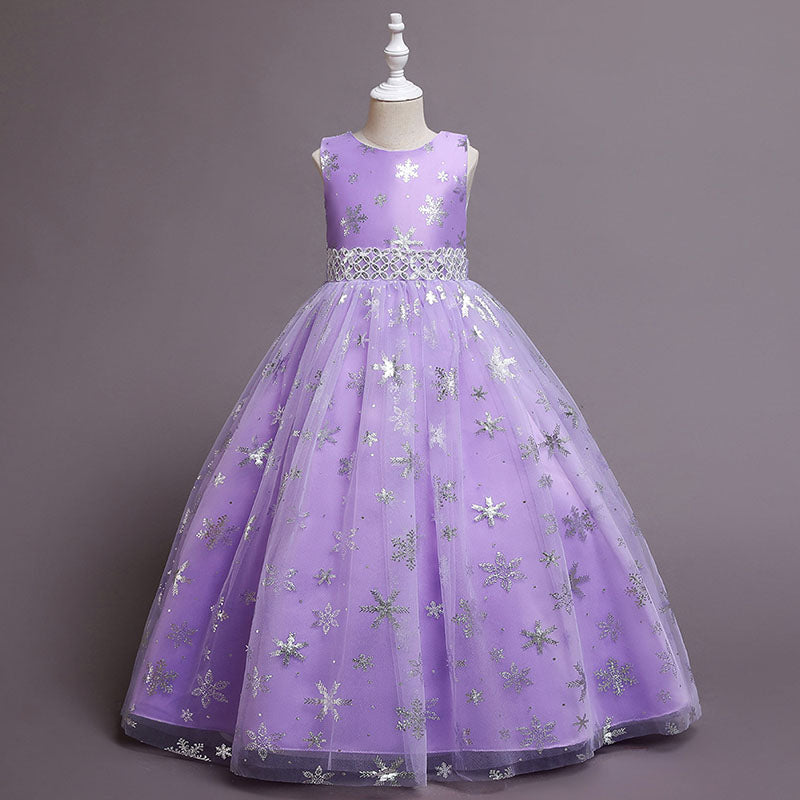 White Sequined Tulle A-Line Flower Girl Dress Bell Sleeve