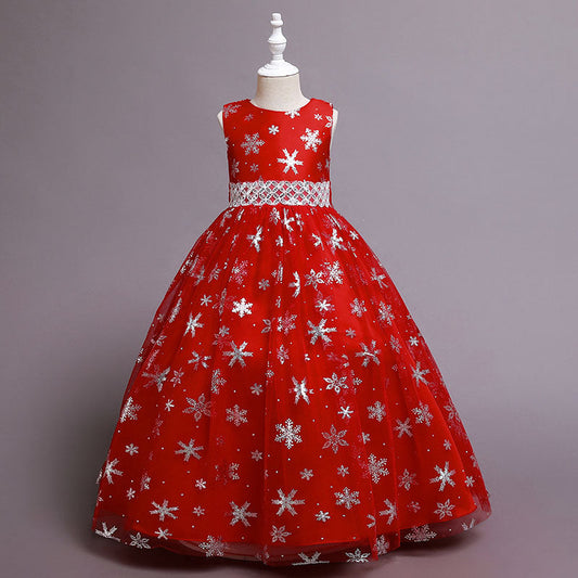 White Sequined Tulle A-Line Flower Girl Dress Bell Sleeve