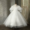 White Tulle A-Line Flower Girl Dress Long Lantern Sleeve Floor